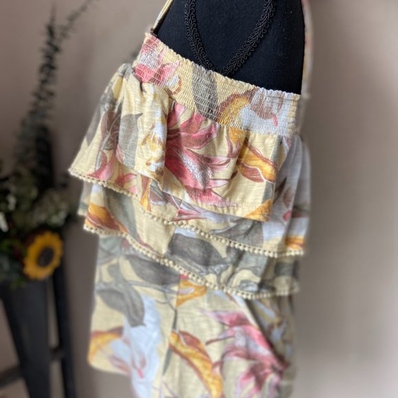 WHBM White House Black Market Pastel Yellow Floral Cold Shoulder Top XS - Picture 3 of 7